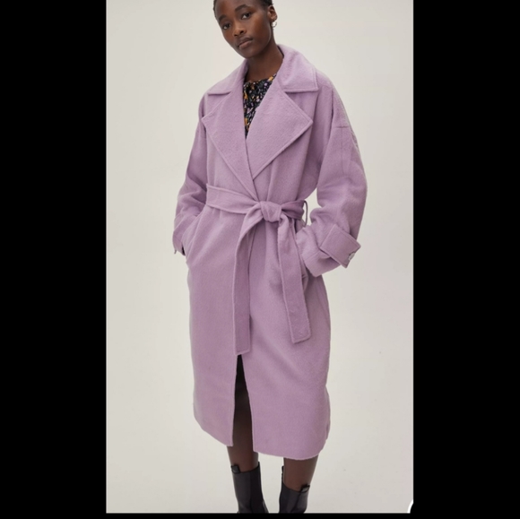 Nasty Gal Collection Plus Size Purple Belted Maxi Long Festival Winter Coat - Picture 2 of 16